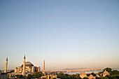 Panoramic view with Hagia Sophia in the evening light, Istanbul, Turkey, Europe