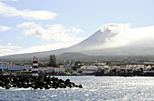 Madalena with Pico Vulcano in the background, Island of Pico, Azores, Portugal