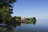 View of Reichenau Niederzell with St. Peter and Paul Church, Baden-Wurttemberg, Germany