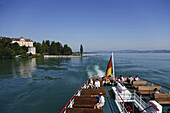 Excursion boat passing Mainau island, Baden-Wurttemberg, Germany