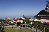Hickers passing lodge and restaurant Pfanderspitze, Pfander, Bregenz, Vorarlberg, Austria