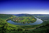 Vineyards near meander of river Moselle, Kroev, Rhineland-Palatinate, Germany