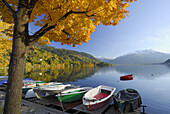 Boats at lake Zeller in autumn, Zell am See, Salzburg, Austria