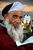 Salesman at Djamâa el-Fna square, Marrakesh, Morocco, Africa