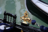 Close up of a gondola at the Ponte de la Cortesia, Campo Manin, Venice, Italy, Europe