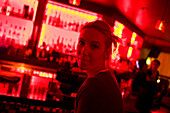 Woman drinking in the Suede Bar, Downtown Los Angeles, California, USA, United States of America