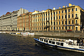 Russia. St. Petersburg. Tour boats on the Moyka canal.