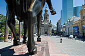 Pedro de Valdivia equestrian statue Plaza de Armas. Santiago. Chile.