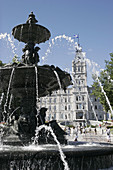 Canada, Quebec City, Avenue Honore Mercier, public fountain, Parliament Building, Hotel de Parlement, water