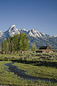 Moulton Barn at base of Grand Teton Mountains, Grand Teton National Park. Jackson Hole, Wyoming, USA