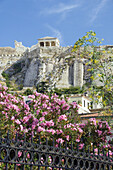 Views of the Acropolis and the Erechtheion from the Roman Forum in Athens, Greece.