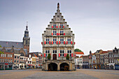 Gothic town hall at the market place at the Old Town, Gouda, Netherlands, Europe
