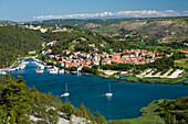 View at the town of Skradin at Krka river, Krka National Park, Dalmatia, Croatia, Europe