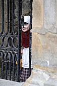 Girl dressed in traditional costumes basque.Mondragon, Basque country, Spain.