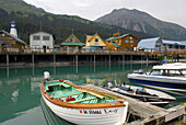 Public Boat Harbor Dock Area in Seward Alaska AK U S United States Kenai Peninsula Resurrection Bay stores shops boats color colorful