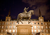 Felipe III statue at Plaza Mayor (Main square). Madrid. Spain.