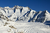 Winter view of the Aletsch glacier. Riederalp municipality, Raron district, Valais, Switzerland