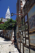 Pictures for sale along the Grisia, a famous art street in Rovinj, Istria, Croatia
