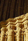 Detail of San Salvador convent main front, Horta de Sant Joan. Terra Alta, Tarragona province, Catalonia, Spain