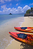 Sea kayaking, Kane'ohe Bay, Chinaman's Hat (a.k.a. Mokoli'i Island in background), Kualoa, Oahu, Hawaii, USA