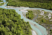 Durance, wild mountain river, turquoise water, islands and gravel banks, riverine forest, French Alps, Haute Dauphiné, France