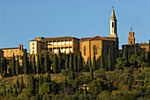 Pienza, Renaissance town, cathedral, Palazzo Piccolomini and Palazzo Pubblico, cypresses (Cupressus sempervirens) and gardens, Tuscany, Italy