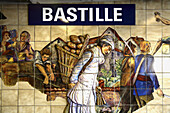 Ceramic tile painting decorated the Bastille metro station. Paris. France