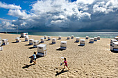 Beach chairs on beach of Hornum, Sylt Island, Schleswig-Holstein, Germany