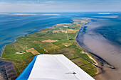 Aerial shot of Langeness hallig, North Frisian Islands, Schleswig-Holstein, Germany