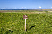 Signpost, Grode hallig, North Frisian Islands, Schleswig-Holstein, Germany