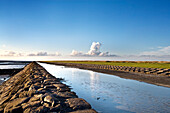 Stone dam, Hamburg Hallig, North Frisian Islands, Schleswig-Holstein, Germany