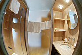 Interior view of a bathroom at guesthouse Zum grünen Baum, Glurns, Val Venosta, South Tyrol, Italy, Europe
