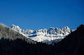 Berglandschaft in Winter, Tiers am Rosengarten, Karerpass, Rosengarten, Rosengartengruppe, Eggental, Südtirol, Italien