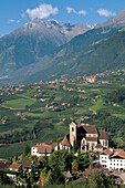Village of Schenna and mountain landscape, Burggrafenamt, South Tyrol, Italy