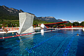 Open-air pool near Lake Kaltern, Seebad Kaltern, Kaltern an der Weinstrasse, South Tyrol, Italy