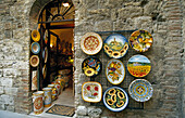 Ceramics at a souvenir shop, San Gimignano, Tuscany, Italy, Europe