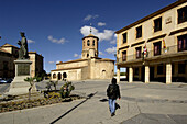 Town Hall and St. Michael's church in Main Square, Almazan. Soria province, Castilla-Leon, Spain