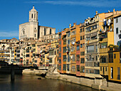 House facades by the river. Girona. Catalonia. Spain.