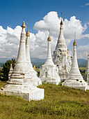 Rows of stupas in the countryside around Inle Lake in Burma