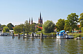 View over river Havel to Werder with Holy Spirit Church, Brandenburg, Germany