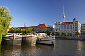 Boats in historical harbor, Berlin, Germany