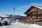 Terrasse vom Horneggli Bergrestaurant, Schönried, Gstaad, Berner Oberland, Kanton Bern, Schweiz