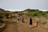 Hikers, Family hiking, Camino de la Virgin, Malpaso, El Hierro, Canary Islands, Spain