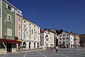 Piran, Tartini Square, italian style, typical houses, Tartinis House, St Peters Church, Slovenia