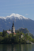 Bled, Lake Bled, Bled Island, Church of the Assumption, Bled Castle, Karavanke Mountains, Slovenia