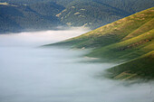 Italy  Umbria  Norcia  Highland of Castelluccio di Norcia  Castelluccio di Norcia  Morning fog