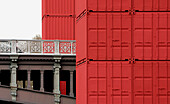 Cargo containers and bridge, Lyon. Rhône-Alpes, France