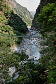 Suspension bridge above the gorge of the Liwu river, Taroko Gorge, Taroko National Park, Taiwan, Asia