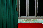 curtain in hotel room of the Kawthoung Motel, Kawthoung, Mergui Archpelago, Myanmar, Burma, Asia