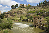 Tajo river and Castle of San Servando in background, Toledo. Castilla-La Mancha, Spain
